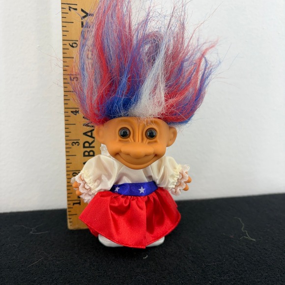 VTG 1992 Russ Troll Doll Around the World USA Red White Blue Hair Outfit Shoes - Picture 7 of 7